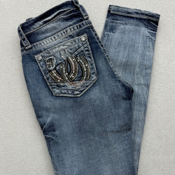 Miss Me Denim - Miss Me Skinny Jeans Women 25 Blue Low Rise Distressed Embellished Horseshoe